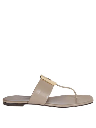 Tory Burch Georgia Logo-plaque Flat Sandals In Neutral