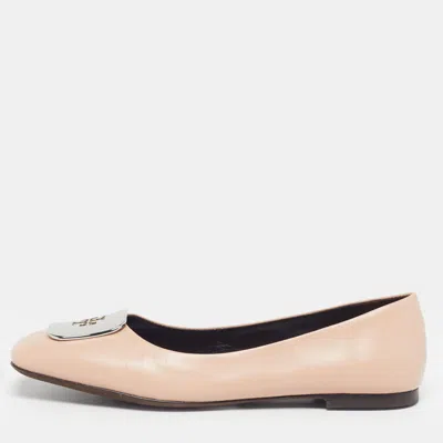 Pre-owned Tory Burch Georgia Size 38 Beige Leather Ballet Flats In Sand