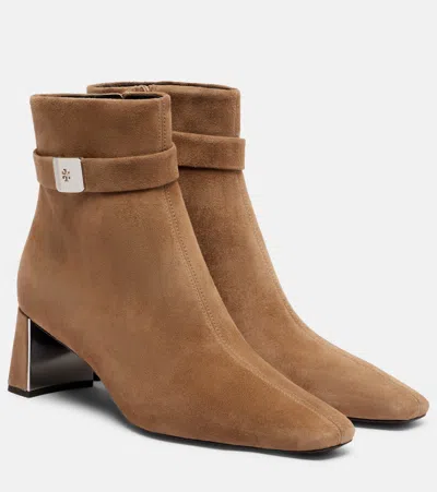 TORY BURCH GEORGIA T MONOGRAM SUEDE ANKLE BOOTS