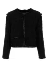 Tory Burch Tweed Blazer With Satin-like Lining In Black