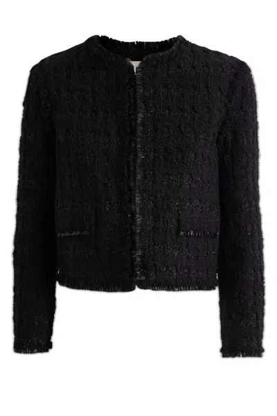 Tory Burch Tinsel-tweed Cropped Jacket In Black