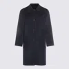 Tory Burch Jacquard Wool Coat With Monogram T In Blue