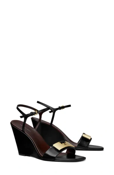 Tory Burch Gigi Ankle Strap Wedge Sandal In Perfect Black/gold