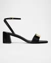 Tory Burch Gigi Leather Bar Ankle-strap Sandals In Perfect Black  Gold
