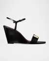 Tory Burch Gigi Ankle Strap Wedge Sandal In Perfect Black / Gold