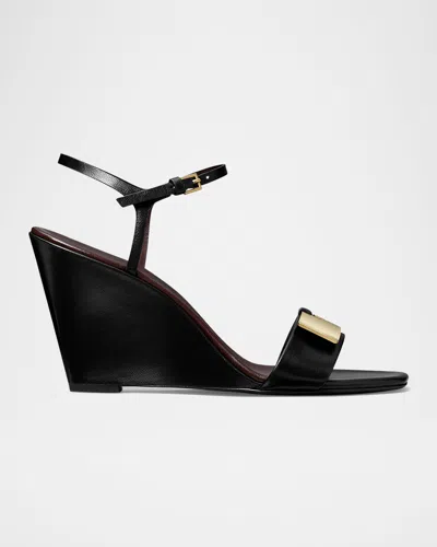 TORY BURCH GIGI LEATHER BAR WEDGE SANDALS