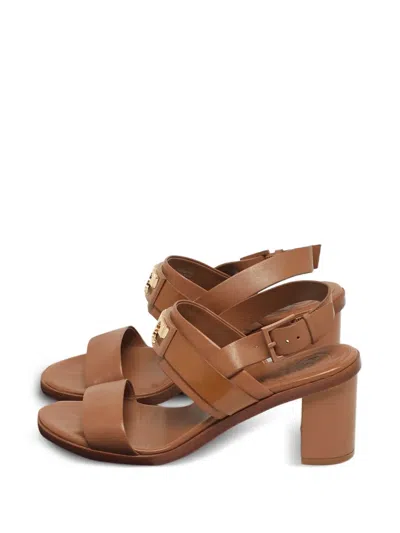 Pre-owned Tory Burch Gigi Leather Block-heel Sandals In Brown