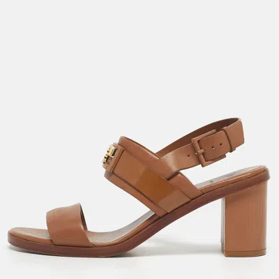 Pre-owned Tory Burch Gigi Size 36 Brown Leather Block Heel Ankle Strap Sandals