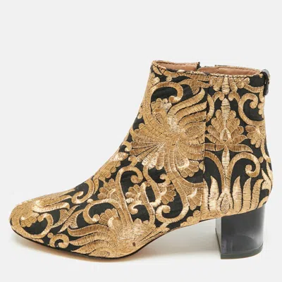 Pre-owned Tory Burch Gigi Size 38.5 Brown Brocade Fabric Ankle Length Boots