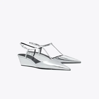 Tory Burch Gigi T-strap Wedge In Silver