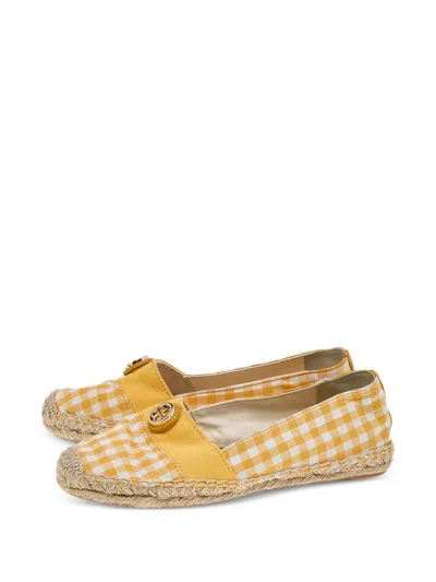 Pre-owned Tory Burch Gingham Espadrille Ballet Flats In Yellow