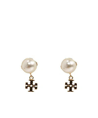Tory Burch Double T Faux-pearl Earrings In Multi
