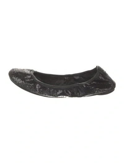 Pre-owned Tory Burch Glitter Ballet Flats In Black
