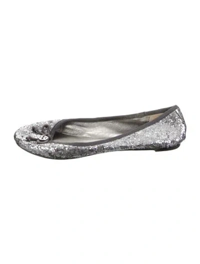 Pre-owned Tory Burch Glitter Ballet Flats In Silver