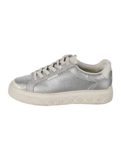 Pre-owned Tory Burch Glitter Glitter Accents Sneakers In Metallic/silver