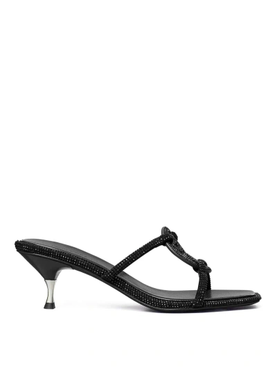 Tory Burch Glitter Logo Sandal Square Toe In Black