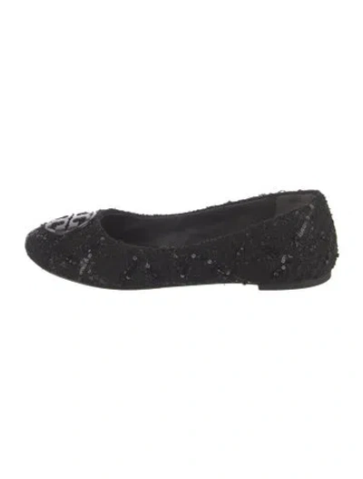 Pre-owned Tory Burch Glitter Patterned Ballet Flats In Black