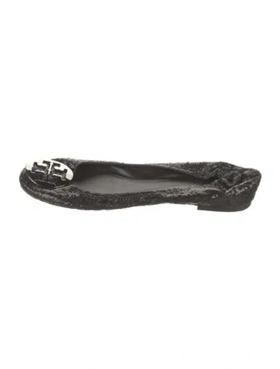 Pre-owned Tory Burch Glitter Patterned Ballet Flats In Black