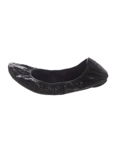 Pre-owned Tory Burch Glitter Printed Ballet Flats In Black