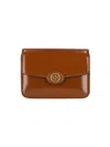 Tory Burch Glossy Brown Leather Shoulder Bag With Signature Emblem