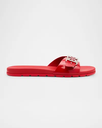 Tory Burch Glossy Buckle Slide Sandals In Multi