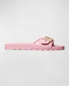 Tory Burch Glossy Buckle Slide Sandals In Pink