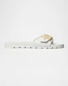 Tory Burch Slide Sandals With Metallic Buckle Accent In White
