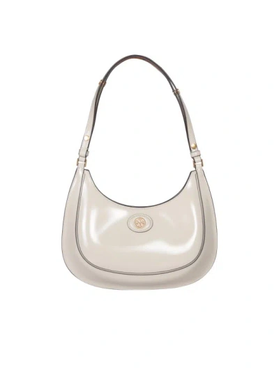 Tory Burch Glossy Leather Shoulder Bag In White