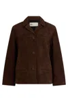 Tory Burch Goat Leather Button-front Jacket With Classic Collar In Brown