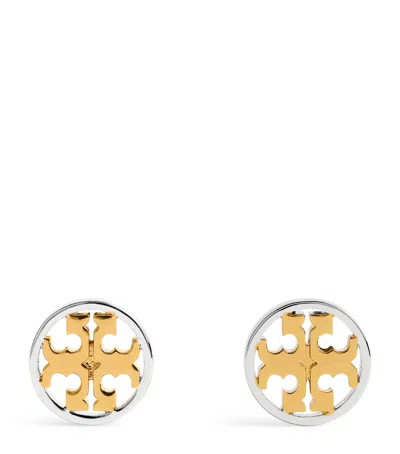 Tory Burch Gold And Silver-plated Icon Stud Earrings In Blue