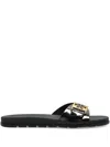 Tory Burch Gold Buckle Slides In Black
