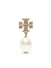 TORY BURCH GOLD-COLORED EARRINGS WITH CRYSTAL PAVÈ AND PEARL PENDANTI IN BRASS WOMAN