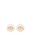 Tory Burch Logo-plaque Pearl Stud Earrings In Metallic