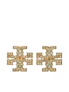 Tory Burch Kira Metallic Earings With Double T Motif And Crystal Embellishments In Gold Plated Brass Woman In Silver