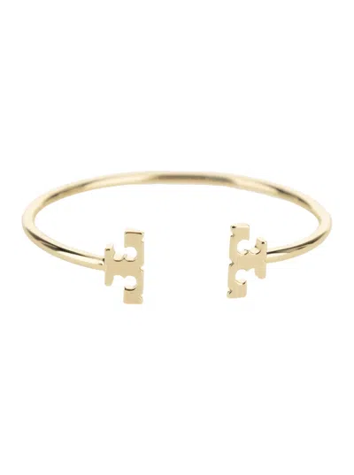 Tory Burch Eleanor Gold-colored Bracelet With Logo In Gold Plated Brass Woman In Grey