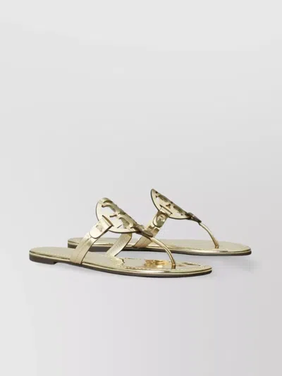 Tory Burch Gold Sandals With Flat Sole And Metallic Finish