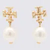 Tory Burch Gold And Pearl Brass Earrings In Gold/ivory