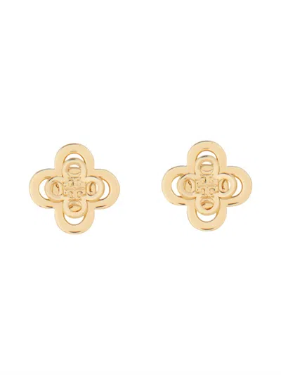 Tory Burch Gold Tone Brass Logo Earrings
