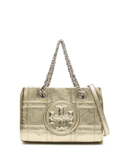 Tory Burch Golden Geometric-pattern Leather Tote Handbag For Women In Metallic