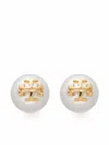 Tory Burch Women's Pearl Logo Stud Earrings Gold In Golden