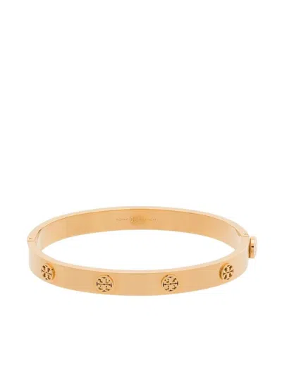 Tory Burch Gold Tone Miller Hinge Stud Bangle In Golden