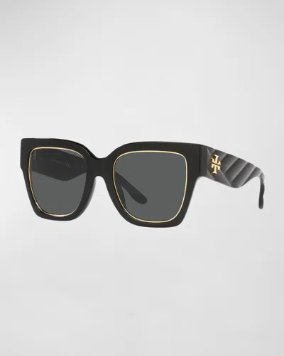 Tory Burch Golden Rim Square Acetate Sunglasses In Black