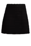 Tory Burch High Waist Wool Blend Miniskirt With Fringed Hem In 001