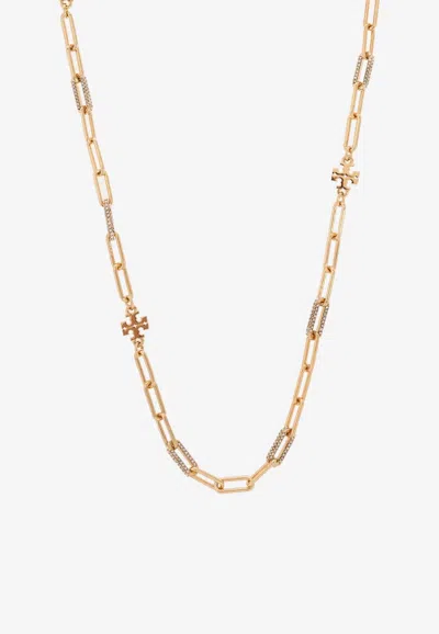 Tory Burch Good Luck Chain-link Pavé Necklace In Gold