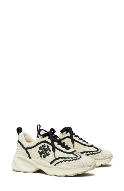 Tory Burch Good Luck Crochet Trainer In New Ivory/perfect Black