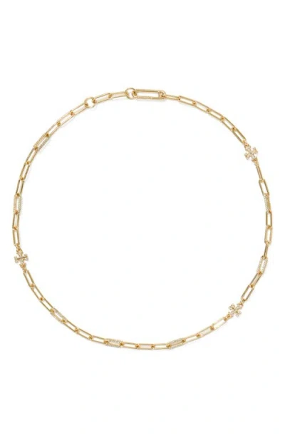 Tory Burch Good Luck Chain Pave Necklace In Tory Gold/cry