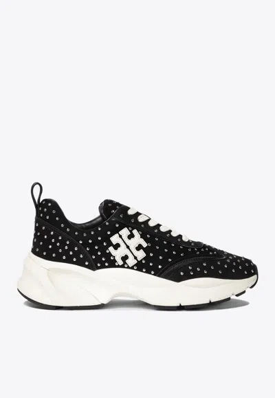 Tory Burch Good Luck Studded Low-top Trainers In Black