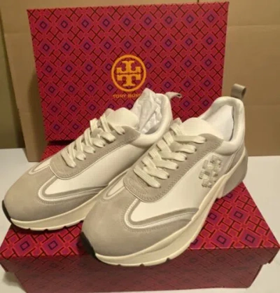 Pre-owned Tory Burch Good Luck Trainer Sneaker Sz 8.5 Bianco/fossil Stone 100
