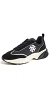 Tory Burch Good Luck Black And White Sneakers With Double T Detail In Tech Jersey And Fabric Woman In Perfect Black / New Ivory