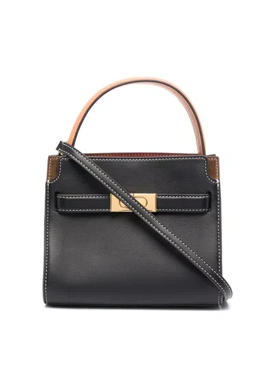 Tory Burch Grained Leather Bag With Suede Panels In Black